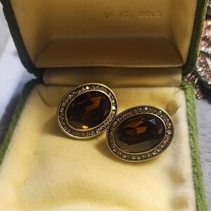 HEIDI DAUS Vintage Amber Oval Crystal Clip-On Earrings